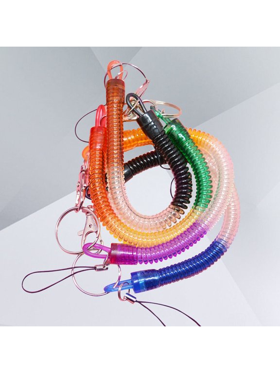 4-Pack Elastic Spring Coil Keychain Set, Plastic Material, Assorted Colors, Anti-Lost Design