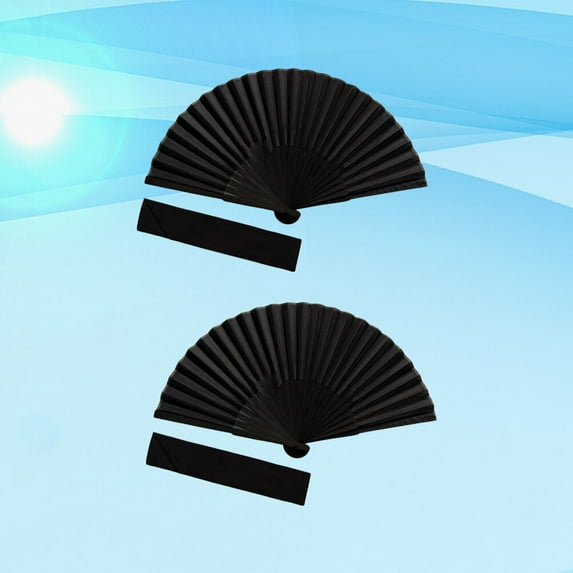 UPGRATOR 4Pcs Folding Fans Handheld Black Imitate Silk Wooden Portable For Ladies Summer Hot Days