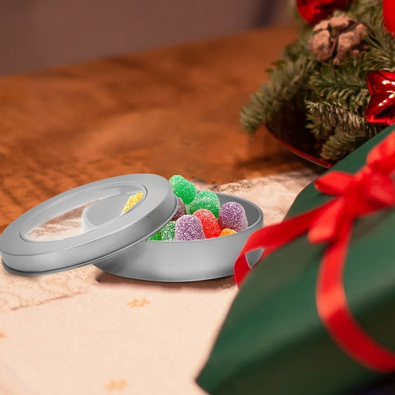 UPGRATOR 4Pcs Large Cookie Tins with Lids Round Tinplate Box Display Contents for Office Users Holiday Treats