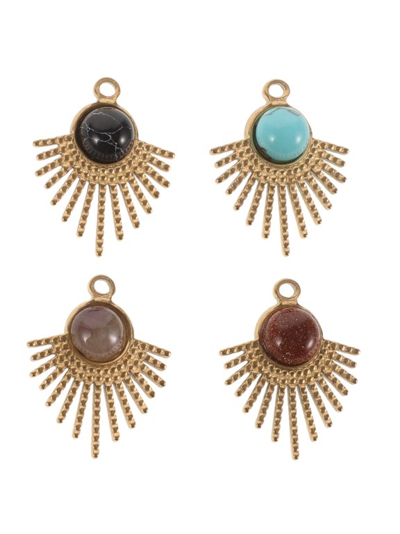 4Pcs Metal Stone Charms with Smooth Polished Surface Assorted Color Pendants for DIY Necklace