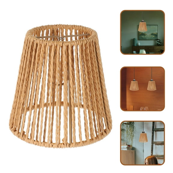 UPGRATOR 4Pcs Mini Lamp Shades Paper Rope Khaki Round Bell Shape Iron With Light Diffusion For Table or Floor