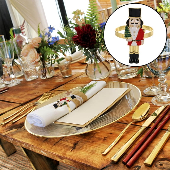 UPGRATOR 4Pcs Nutcracker Napkin Rings Multi Color Decorative Metal Rings for Christmas Table Decor