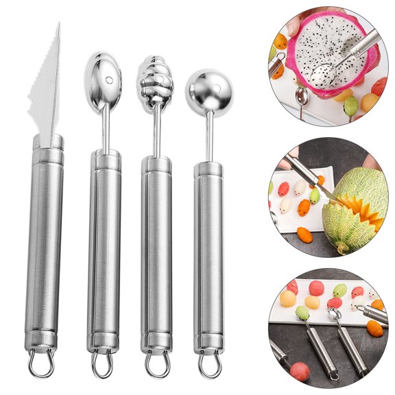 UPGRATOR 4Pcs Stainless Steel Melon Baller Set with Comfortable Grip for Kitchen Use