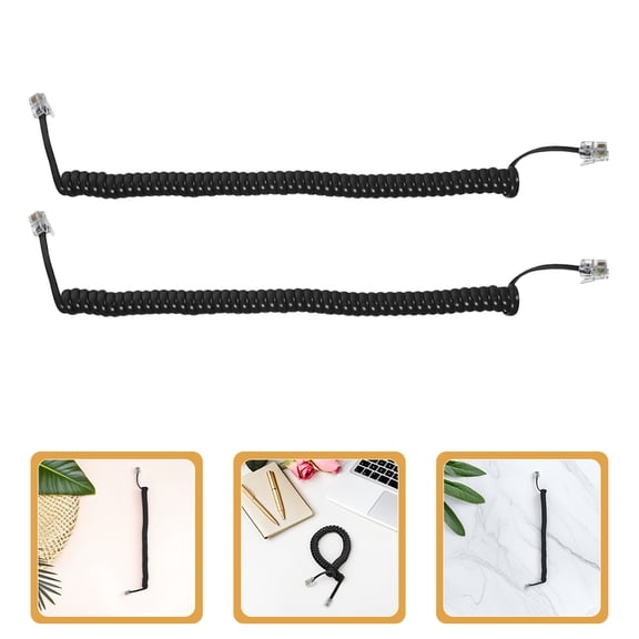 UPGRATOR 4-Pack Black Coiled Telephone Cable with Flexible Copper Wire, PVC Phone Line Cord for Connection