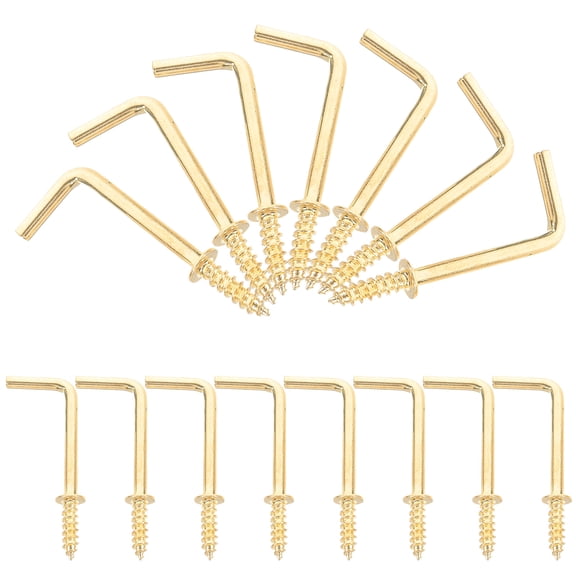 UPGRATOR 50Pcs Golden L Shaped Screw Hooks Rust Resistant Picture Hanger Screw Hooks