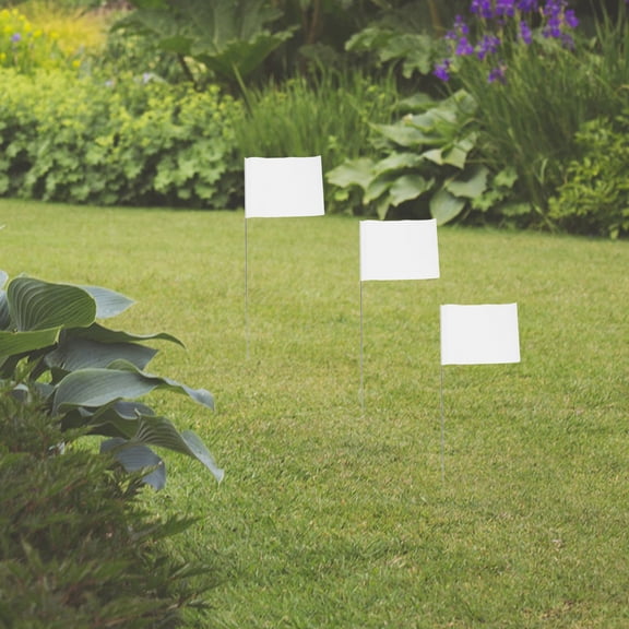 UPGRATOR 50Pcs Lawn Irrigation Flags White Marking Flags for Lawn PVC Standard Design Homeowners