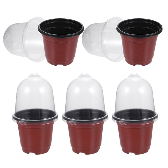 UPGRATOR 5Pcs Plastic Plant Pots With Transparent Humidity Dome For Home Gardening Plant Enthusiasts