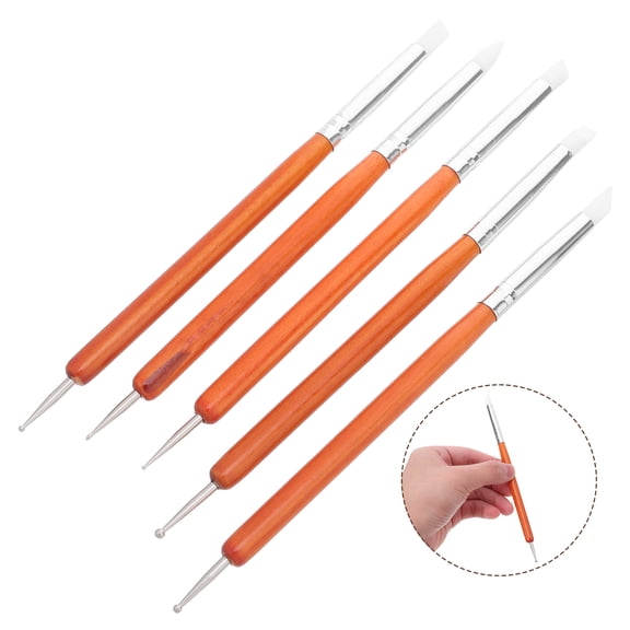UPGRATOR 5Pcs Portable Clay Sculpting Pen Set with Silicone Tips and Wooden Handles for Pottery Design