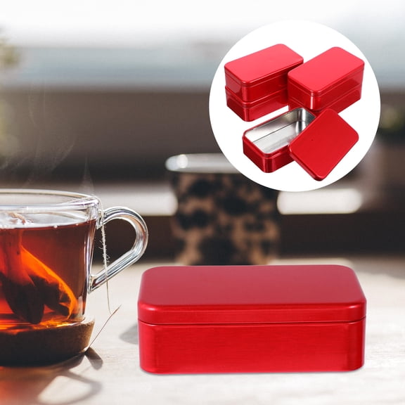 UPGRATOR 5Pcs Small Metal Tin Box with Lid Red Brushed Surface for Home Storage and Keepsake