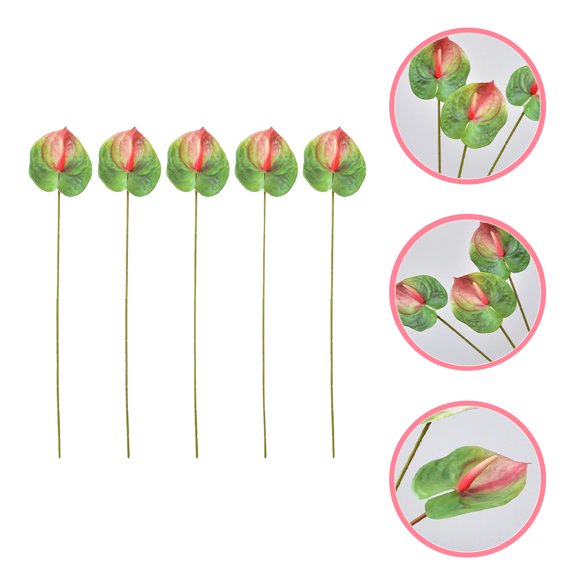 UPGRATOR 6Pcs Artificial Anthurium Flower Bouquet Green Faux Flowers for Home Wedding Decor