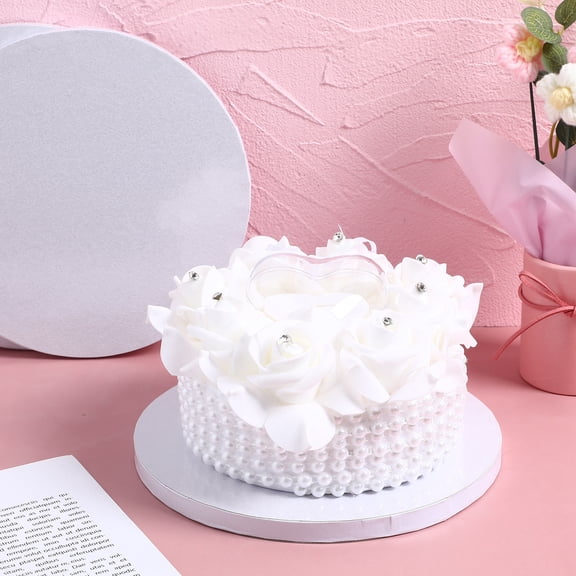 UPGRATOR 6Pcs Paper Cake Drum Boards White Round Cake Base with Smooth Nonstick Surface