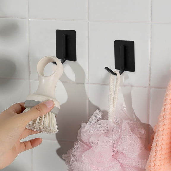UPGRATOR 6Pcs Strong Adhesive Wall Mounted Hook in Black Carbon Steel for Hanging Clothes and Towels