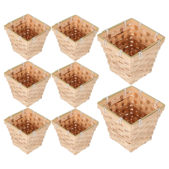 UPGRATOR 8Pcs Handwoven Bamboo Storage Baskets Beige Small Square Bins for Desk Organization