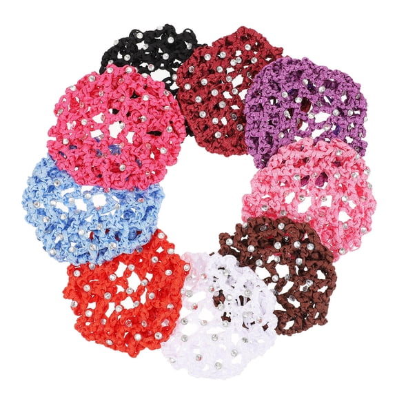 UPGRATOR 9Pcs Creative Rhinestone Bun Cover Hair Snood Assorted Color Durable Material for Daily Use