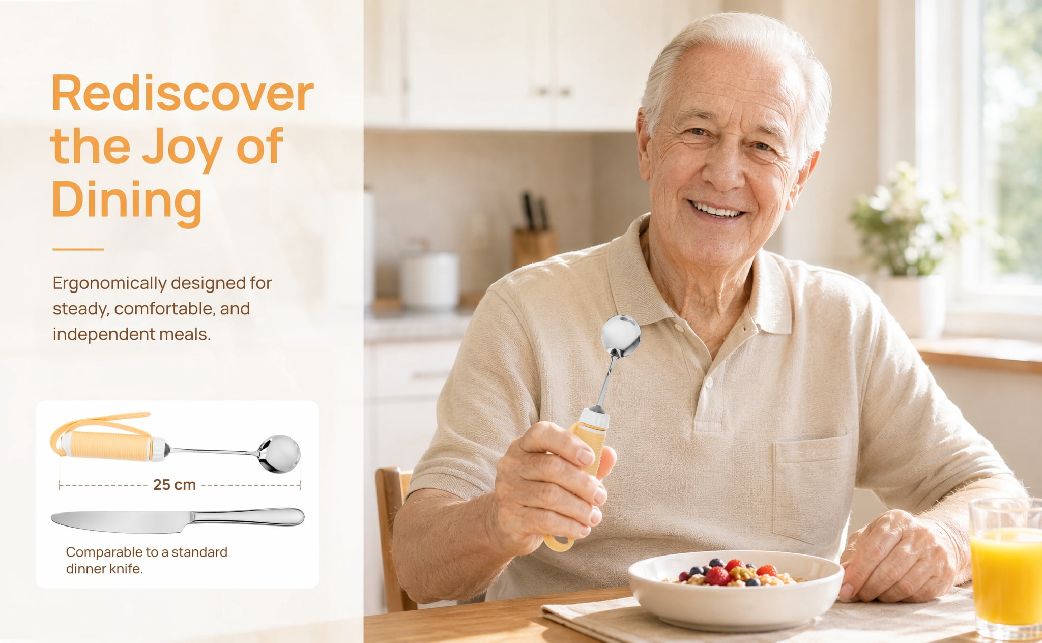 UPGRATOR Adaptive Stainless Steel Spoon for Elderly Meals with Swivel ...