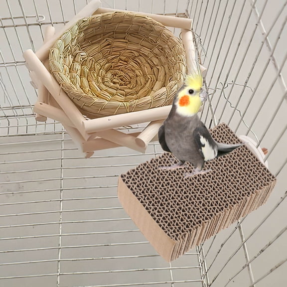 UPGRATOR Bird Cage Accessories with Parrot Perch 1Pcs Coffee Corrugated Paper