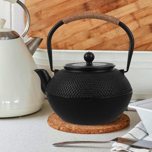 UPGRATOR Black Cast Iron Japanese Tea Pot Stovetop Safe with Stainless Steel Infuser and Lid