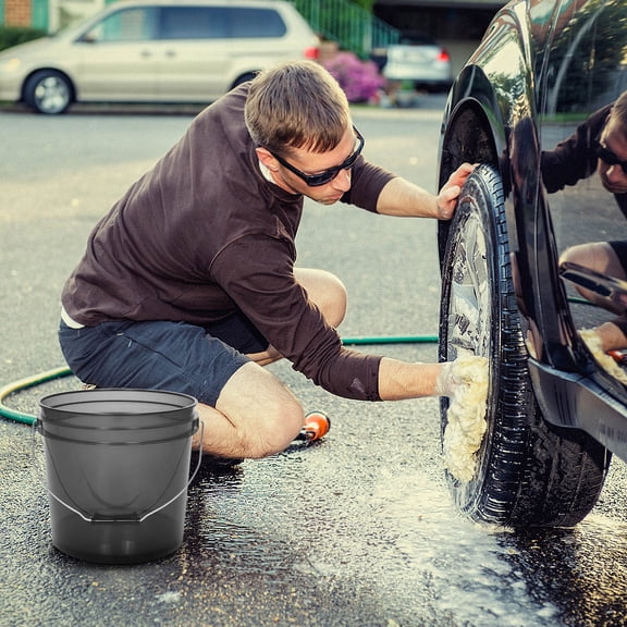 UPGRATOR Black Plastic Bucket with Handle for Car Washing Bathing Laundry and Outdoor Use