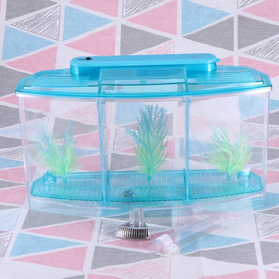 UPGRATOR Blue Ecological Fish Tank for Desktop Featuring Durable and Safe Material