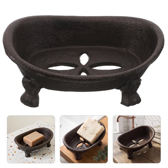 UPGRATOR Brown Metal Soap Tray Bathtub Shape with Retro Hollowed Floral Pattern