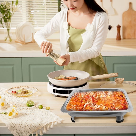UPGRATOR Plated Silver Stainless Steel Buffet Server Dish with Lid and Stable Legs for Gatherings and Catering
