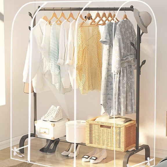 UPGRATOR Portable Transparent Clothes Rack Cover with Zipper Waterproof Closet Protector in White