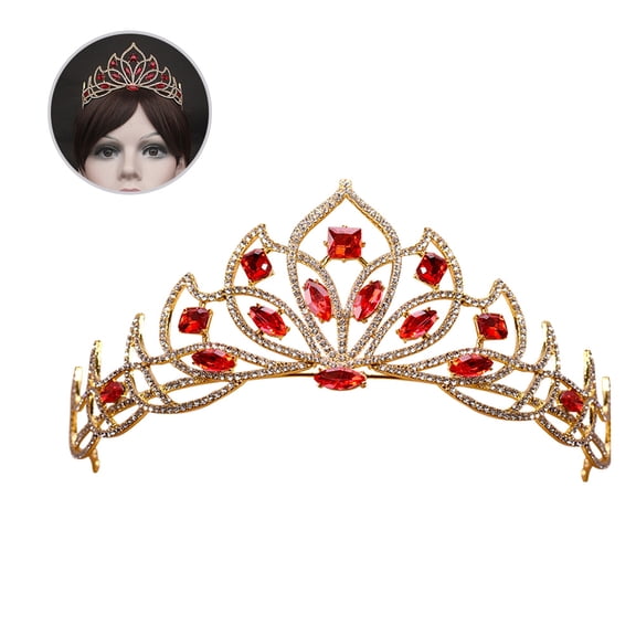 UPGRATOR Crystals Wedding Crown in Red with Rhinestone for Bride 1Pcs