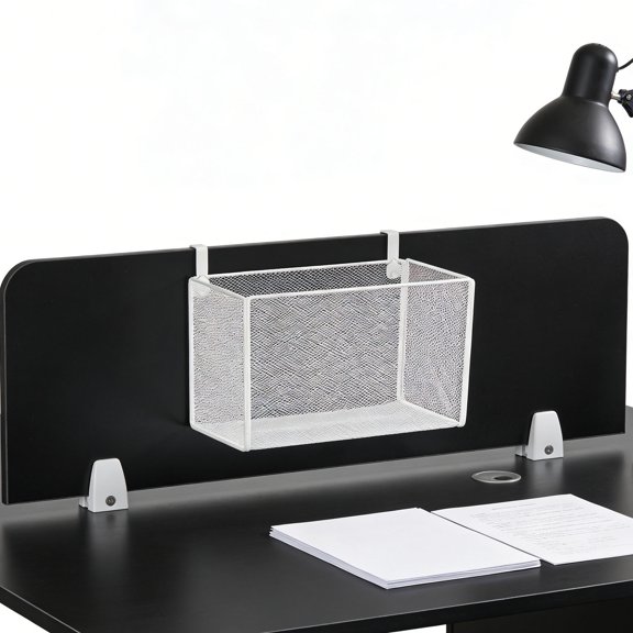 UPGRATOR Space Saving White Desk Screen Divider Organizer with Multitier Hanging Shelves for Office