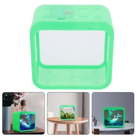 UPGRATOR Detachable Betta Tank Green Plastic Small Aquarium with Color Changing LED Light for Desk