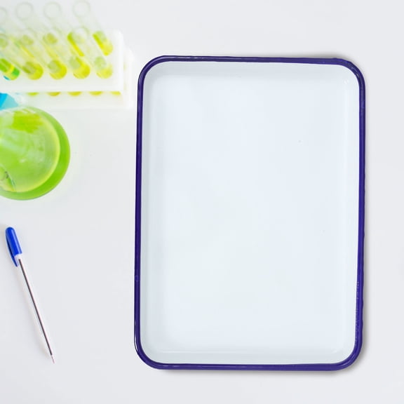 UPGRATOR Elegant White Enamel Food Serving Tray Scratch Resistant Rectangular Kitchen Platter