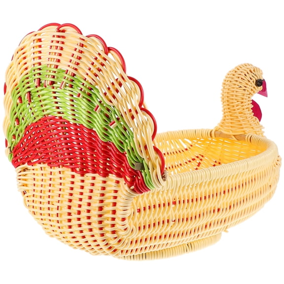 UPGRATOR Festive Turkey Shape Fruit Holder Basket with Imitation Rattan Weaving for Home Storage