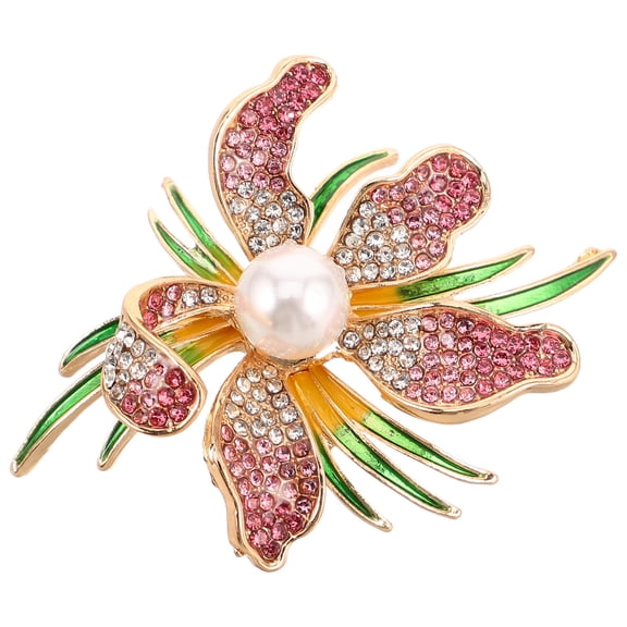 UPGRATOR Flower Lapel Pin Red Zinc Alloy Rhinestone Brooch for Cardigan Sweater Clips and Dresses