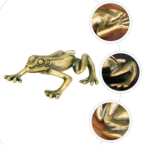 UPGRATOR Golden Brass Frogs Figurine Vintage Tabletop Animal Decor Small Indoor Desktop Brass Statue