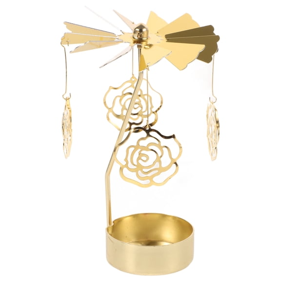 UPGRATOR Golden Iron Carousel Candle Holder 1Pack Rotating Display for Weddings Birthdays Valentines Day
