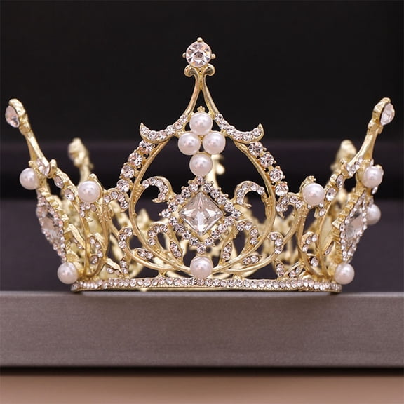 UPGRATOR Golden Round Crown Handmade Wedding Hair Accessory Elegant Bridal Decoration