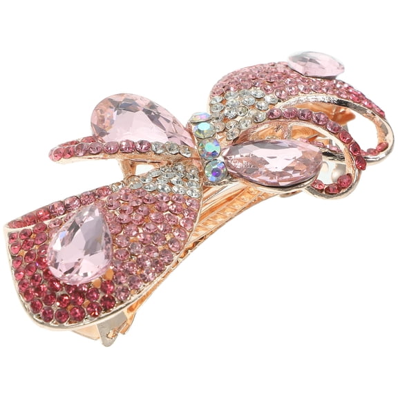 UPGRATOR Hair Snap Clips 1Pack Pink Bow Shaped Metal Rhinestone For Thick Hair Sturdy Material Spring Clamp Design