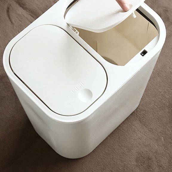 UPGRATOR Home Double Compartment Trash Bin White Plastic Waste Container with Lid and Simple Style