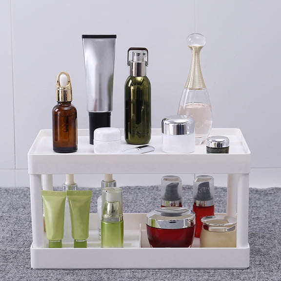 UPGRATOR White Double Layer Makeup Organizer Rack for Home, Premium PP Cosmetic Storage Display Stand