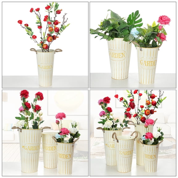 UPGRATOR Iron Flower Holder Metal Bucket Shape Flower Display 1Pack