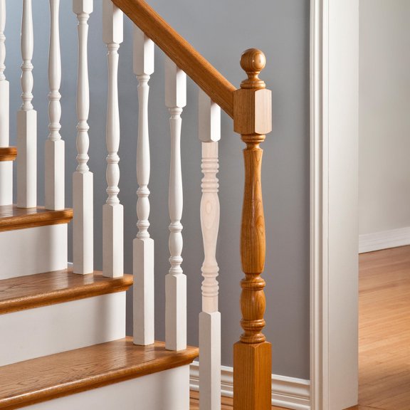 UPGRATOR Khaki Square Stair Railing Posts Solid Wood with Classic Detailing for Villa and Home