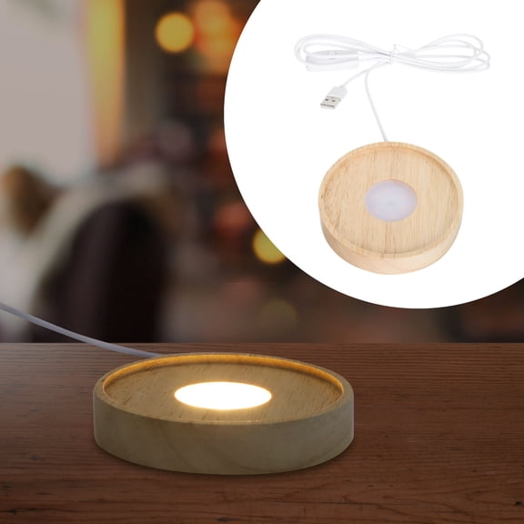 UPGRATOR LED Light Base Wooden Crystal Ball Stand with Warm Glowing Effect USB Powered for Home Decor