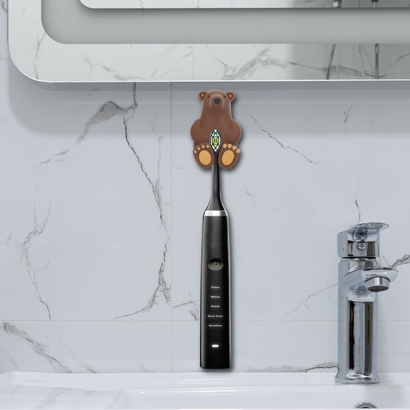UPGRATOR Silicone Toothbrush Holder with Suction Cup Light Brown Wall Mounted Organizer for Bathroom Storage