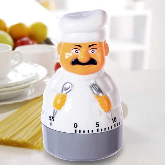 UPGRATOR Loud Alarm Mechanical Kitchen Timer in White Chef Shape for Baking and Cooking