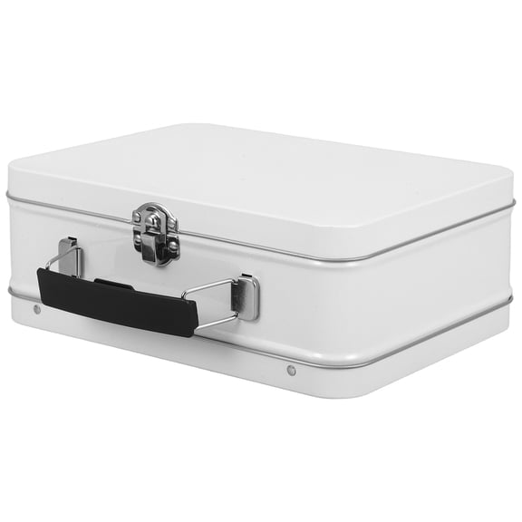 UPGRATOR Portable White Tinplate Storage Case with Handle and Padlock for Jewelry