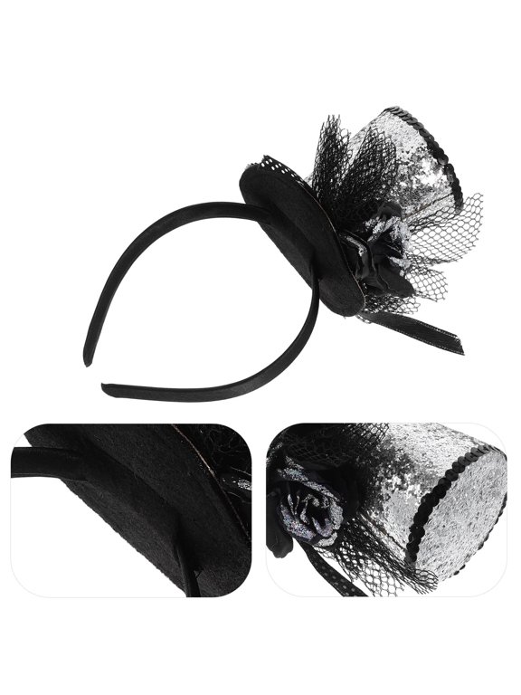 Mini Top Hat Hair Hoop Set, Glitter Headband with Veil for Costume and Photo Looks