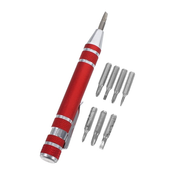 UPGRATOR Multifunction 8 in 1 Portable Red Aluminum Alloy Screwdriver Pen for Home Electronics and Eyeglasses Repair