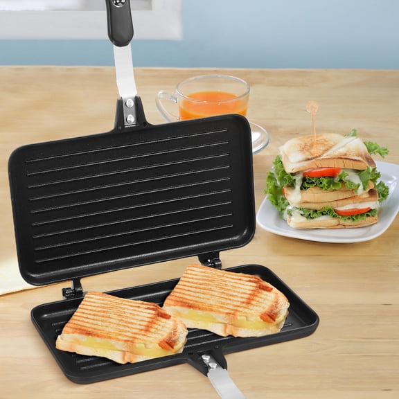 UPGRATOR Multifunctional Black Sandwich Baking Pan Double Side Even Heating for Kitchen Use
