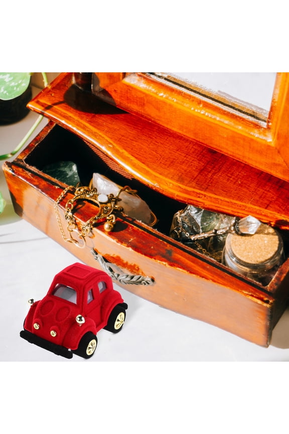 Multifunctional Red Plush Ring and Earring Box with Velvet Interior for Wedding Ceremony