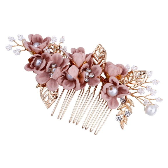 UPGRATOR Pink Wedding Hair Comb Bridal Flower Headpiece Elegant Hair Accessory for Bride