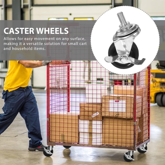 UPGRATOR Plated Silver Rubber Caster Wheels for Wire Shelving Racks with Brake for Furniture Use